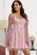 Mesh Zip-Back Flounce Sleeve Dress