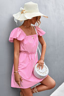 Square Neck Ruffle Shoulder Mini Dress