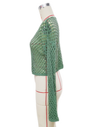 Round Neck Crochet Bell-Sleeved Cropped Beach Cover-ups