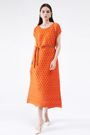 Polka Dot Accordion Pleated Midi Dress