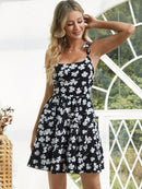 Floral Ruffle Shoulder Lace-Up Dress