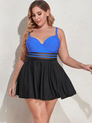 Plus Size Two-Tone Swim Dress and Bottoms Set