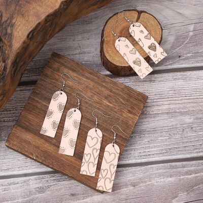 Heart Pattern Wooden Dangle Earrings