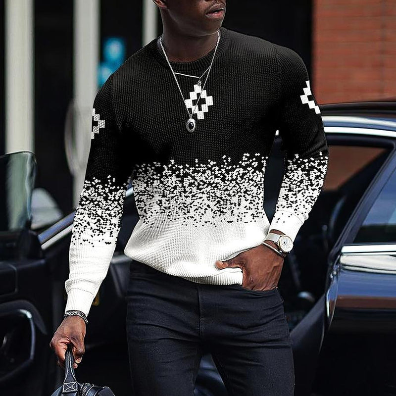 Men's 3D Digital Black And White Printed Long Sleeve Youth Sweatshirt