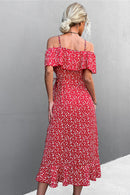 Ditsy Floral Cold Shoulder Tulip Hem Dress