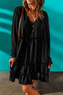 Frill Trim Tiered V-Neck Dress