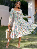 Floral Tie-Waist Smocked Tiered Dress