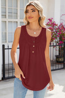 Eyelet Buttoned Round Neck Tank