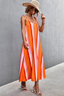 Striped Tie Shoulder Low Back Dress