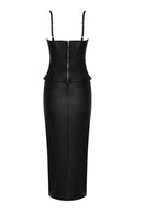 Lace Up PU Leather Cami and Split Skirt Set