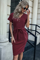 Button Detail Cuffed Dress with Pocket