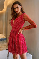 Polka Dot Deep V Mini Tulle Dress