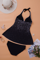 Black White Dot Print Halterneck Tankini Set