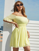 Smocked Ruffle Off-Shoulder Dress