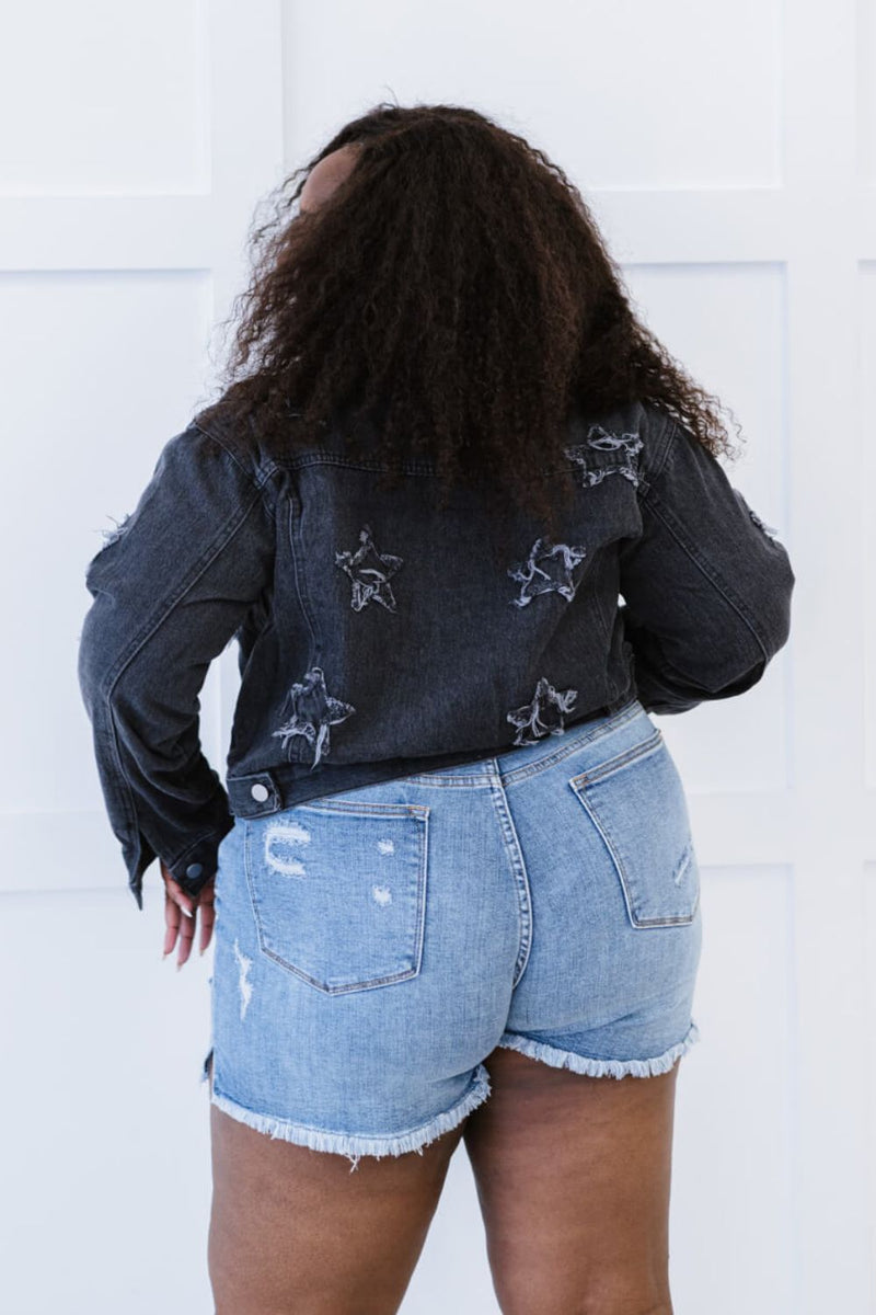 Sweet Generis Star-Crossed Full Size Run Cropped Denim Jacket