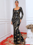 Contrast Sequin Zip-Back Maxi Dress