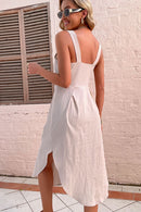 Pleated Detail Buttoned Sleeveless Dress