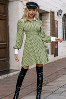 Polka Dot Puff Sleeve Collared Dress