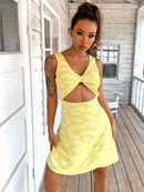 Printed Twisted Front Cutout Mini Dress