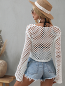 Round Neck Crochet Bell-Sleeved Cropped Beach Cover-ups
