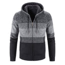 Men Hooded Stripe Coat Cardigan Male Thick Zipper Wool Sweaters