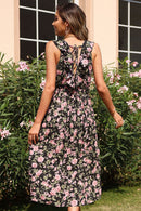 Floral Tie-Waist Ruffle Trim Pleated Dress