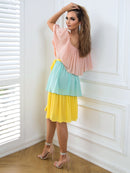 Color Block Off-Shoulder Tie Front Dress
