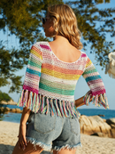 Women's Colorblock Crochet Tassel Beach Cover-Ups